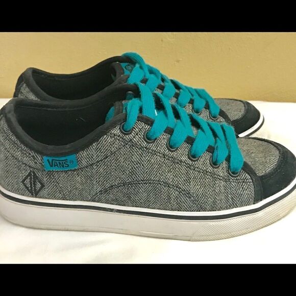 Vans Off the Wall Wool Blk/Whi Teal Laces WMS SZ 5 - Picture 3 of 8
